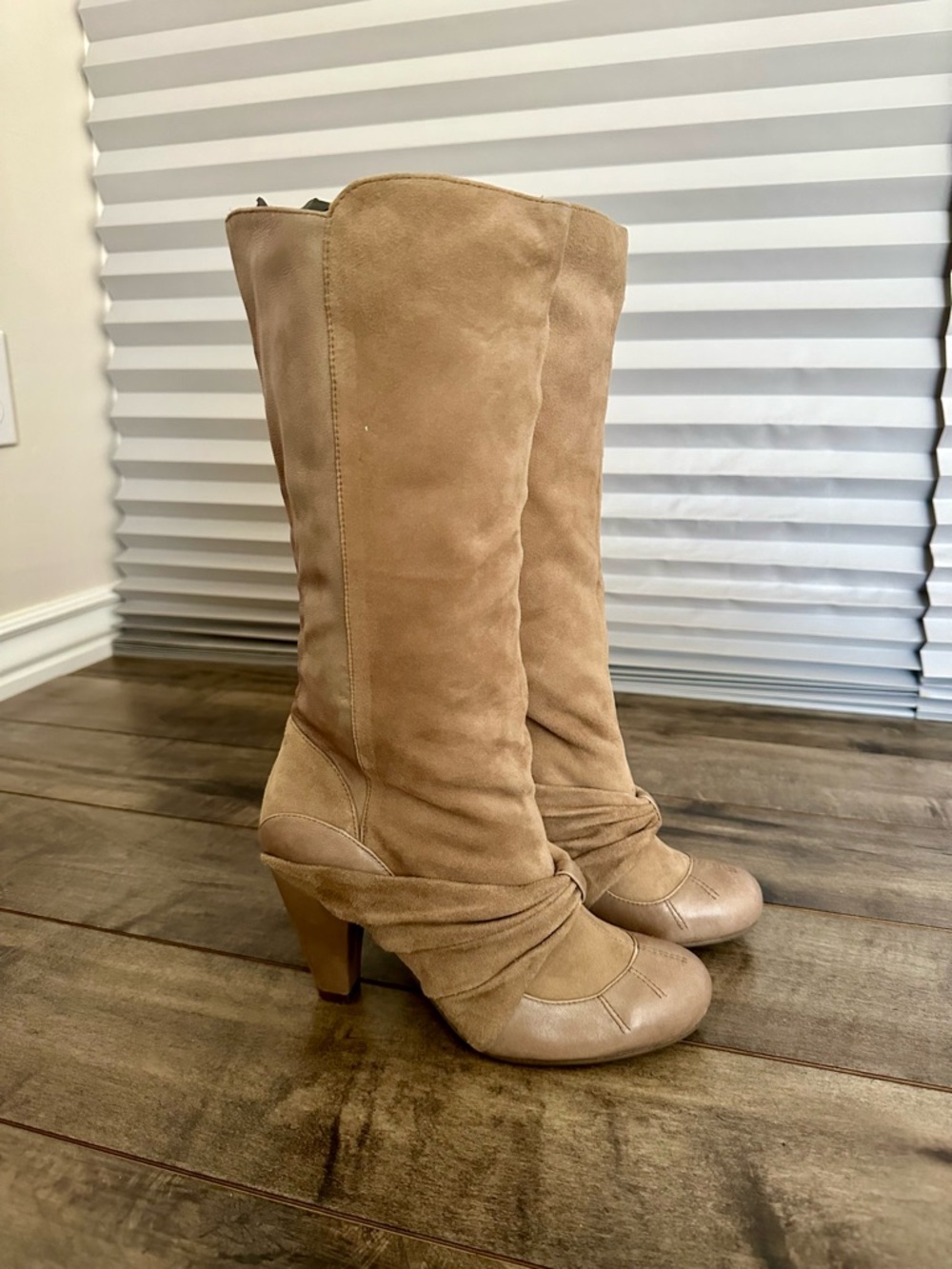 Poetic License Tan Suede Knee-High Heeled Boots
